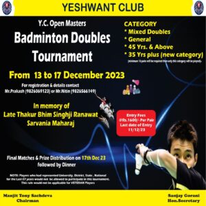 Prize Distribution of YC Open Masters Badminton Doubles Tournament 2023